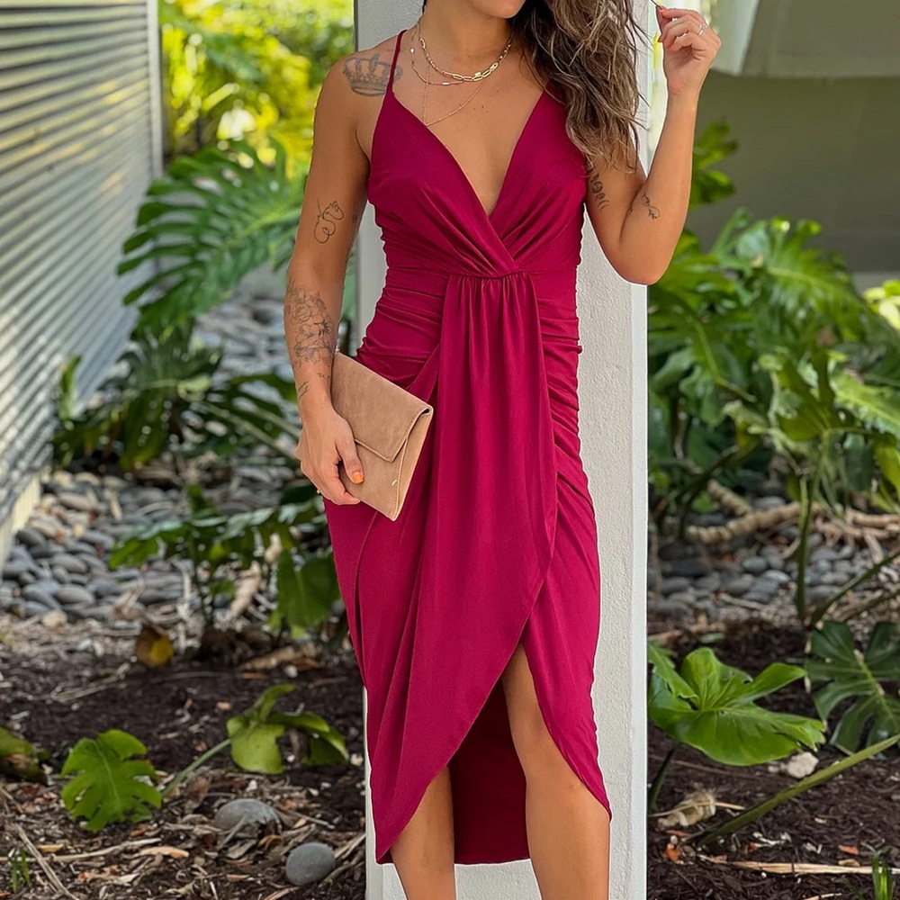 Elegant Burgundy Wrap Dress
